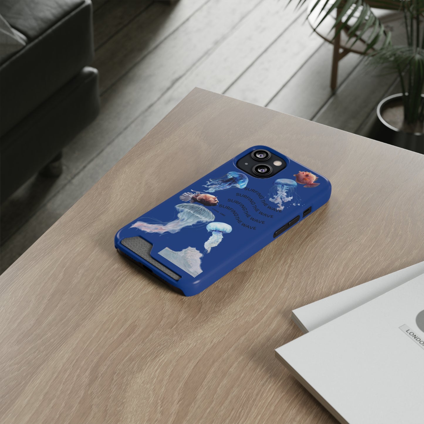 Surfer's Jellyfish Phone Case with Card Holder, Ocean Vibe Accessory for Beach Lovers, Gift for Surfers & Underwater Enthusiasts