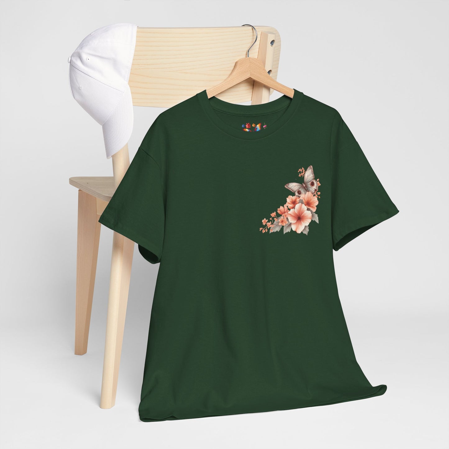 Inspirational Floral Tee - Unisex Heavy Cotton T-Shirt, Motivational Gift, Nature Lover's Apparel, Butterfly Design, Positive Quote