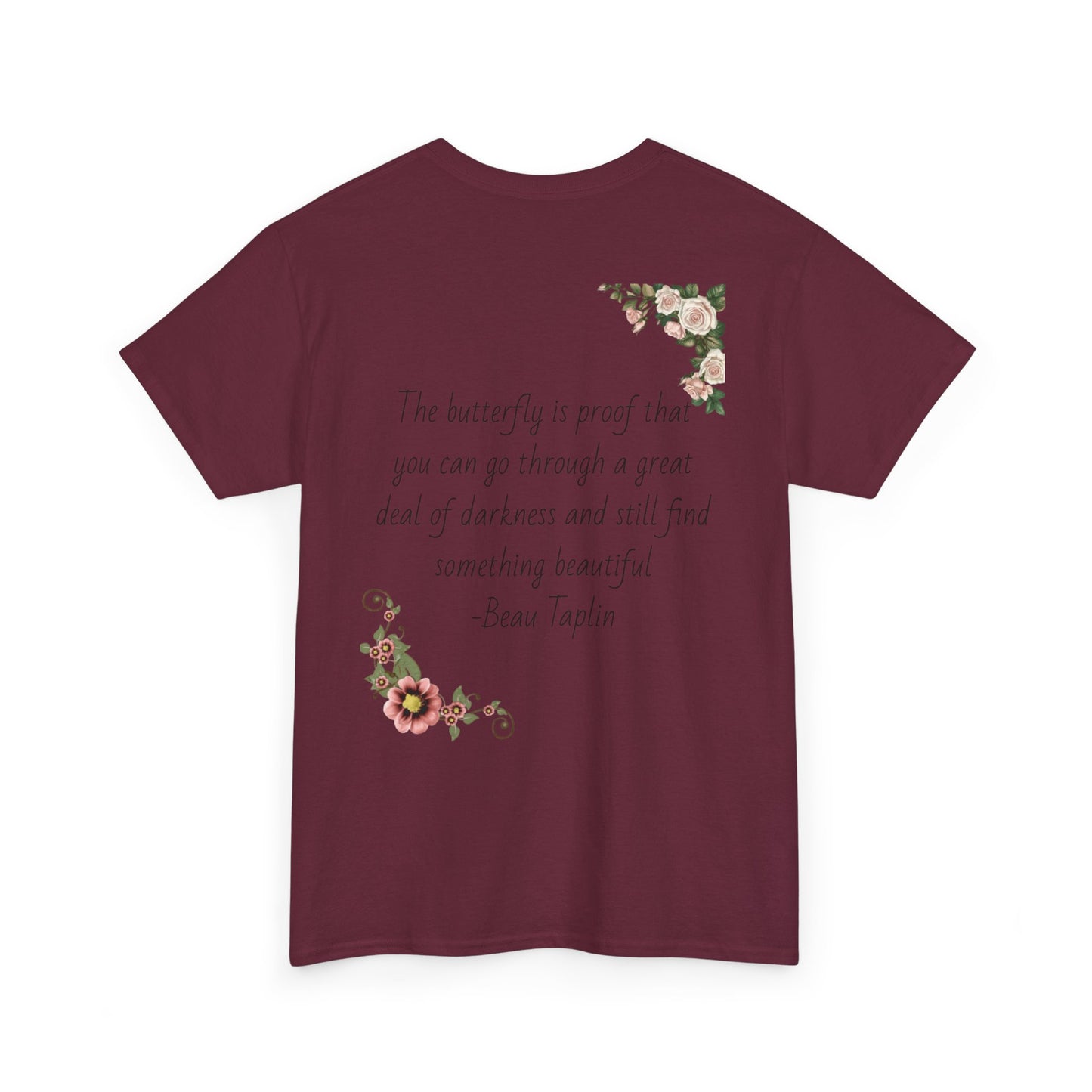 Inspirational Floral Tee - Unisex Heavy Cotton T-Shirt, Motivational Gift, Nature Lover's Apparel, Butterfly Design, Positive Quote