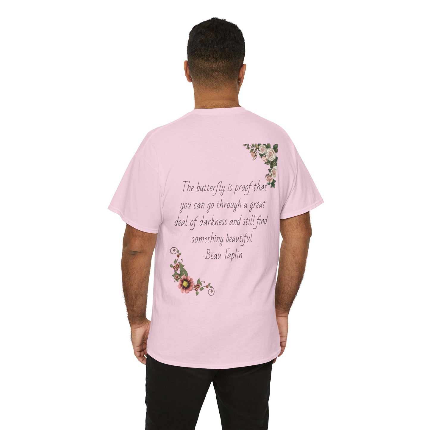Inspirational Floral Tee - Unisex Heavy Cotton T-Shirt, Motivational Gift, Nature Lover's Apparel, Butterfly Design, Positive Quote