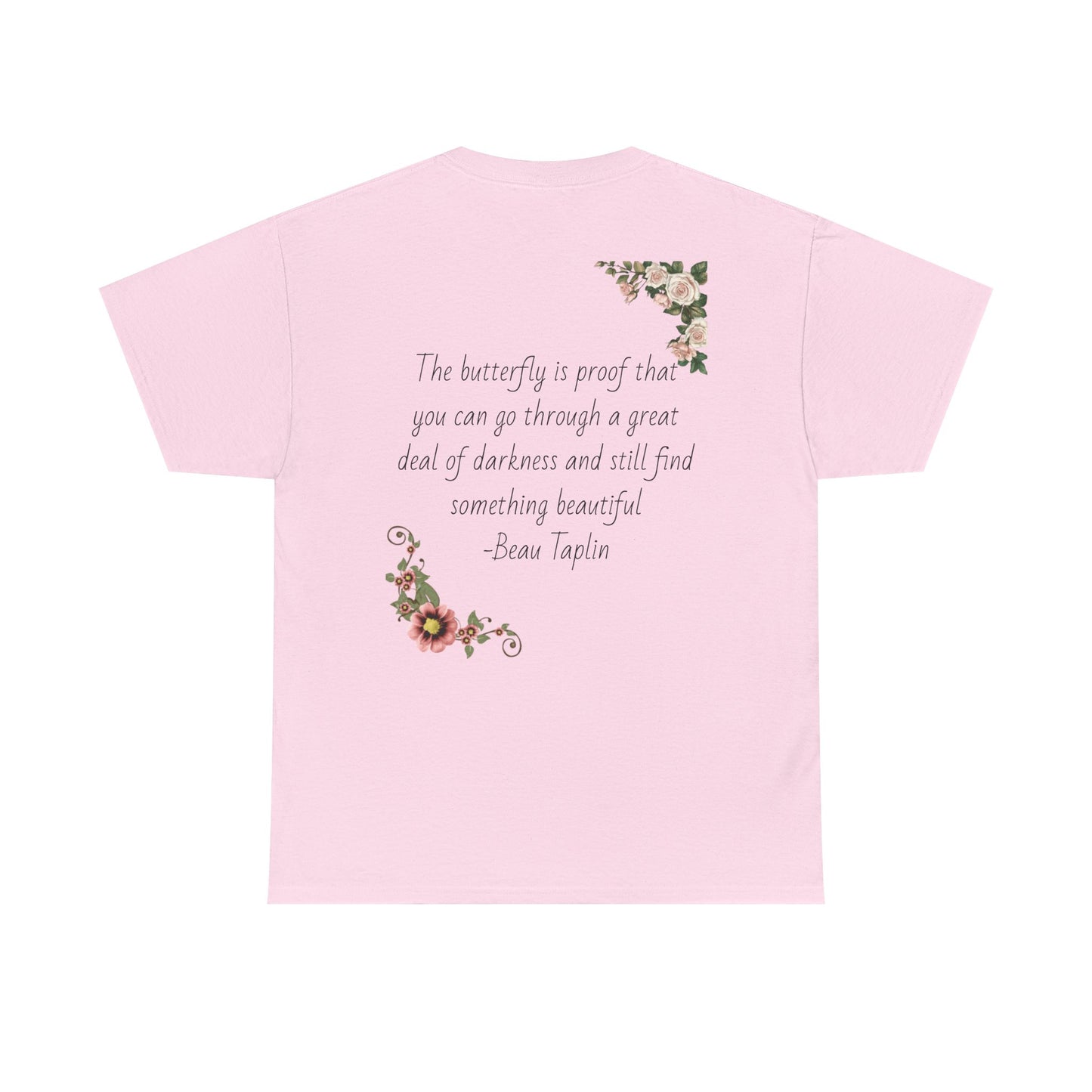 Inspirational Floral Tee - Unisex Heavy Cotton T-Shirt, Motivational Gift, Nature Lover's Apparel, Butterfly Design, Positive Quote