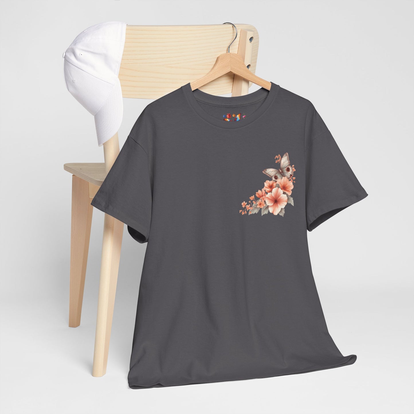 Inspirational Floral Tee - Unisex Heavy Cotton T-Shirt, Motivational Gift, Nature Lover's Apparel, Butterfly Design, Positive Quote