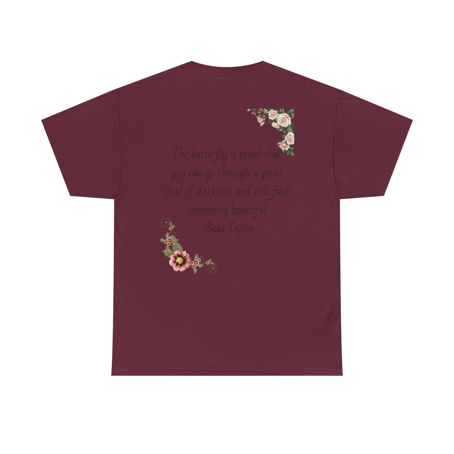 Inspirational Floral Tee - Unisex Heavy Cotton T-Shirt, Motivational Gift, Nature Lover's Apparel, Butterfly Design, Positive Quote