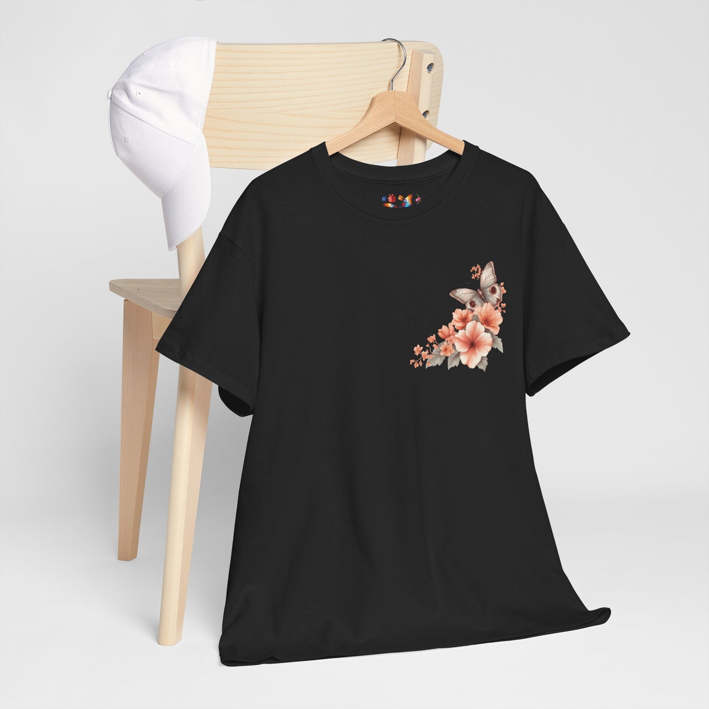 Inspirational Floral Tee - Unisex Heavy Cotton T-Shirt, Motivational Gift, Nature Lover's Apparel, Butterfly Design, Positive Quote