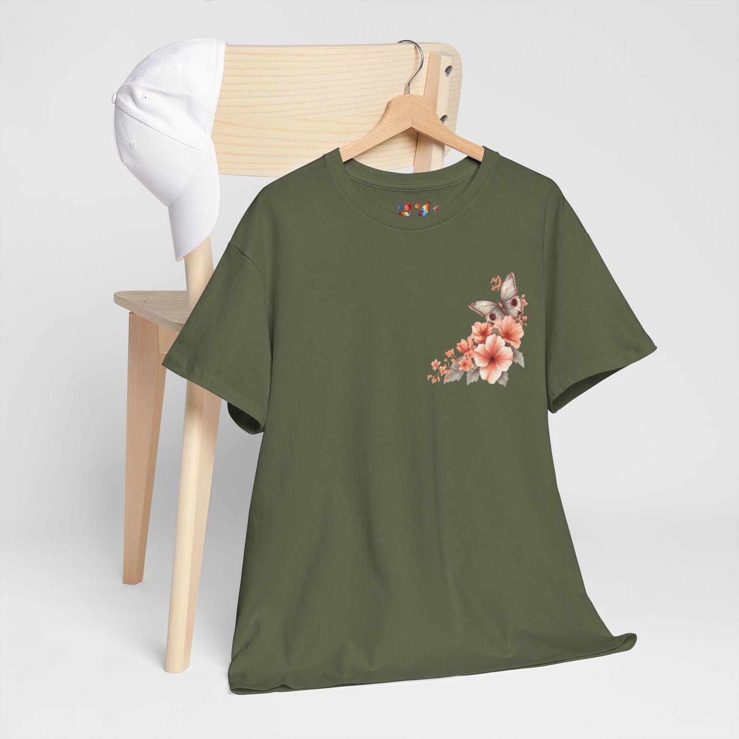 Inspirational Floral Tee - Unisex Heavy Cotton T-Shirt, Motivational Gift, Nature Lover's Apparel, Butterfly Design, Positive Quote