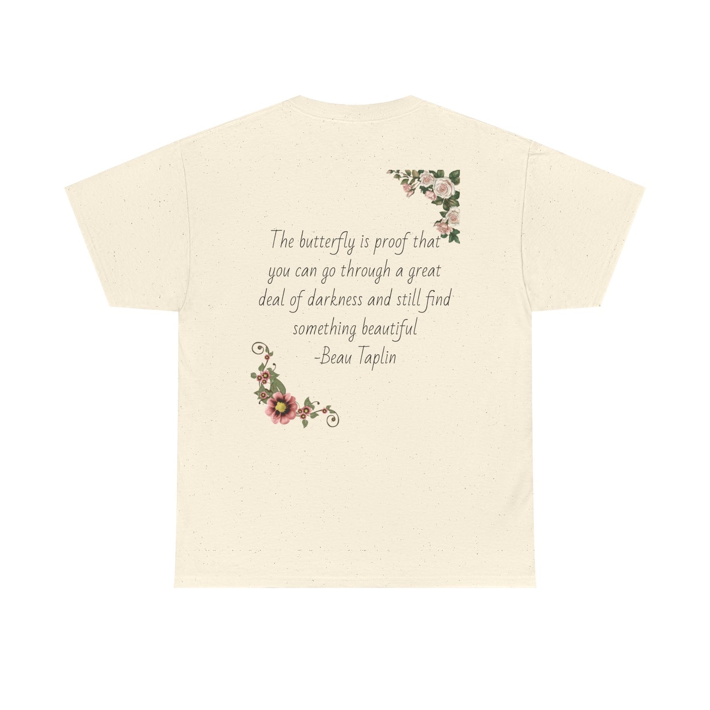 Inspirational Floral Tee - Unisex Heavy Cotton T-Shirt, Motivational Gift, Nature Lover's Apparel, Butterfly Design, Positive Quote