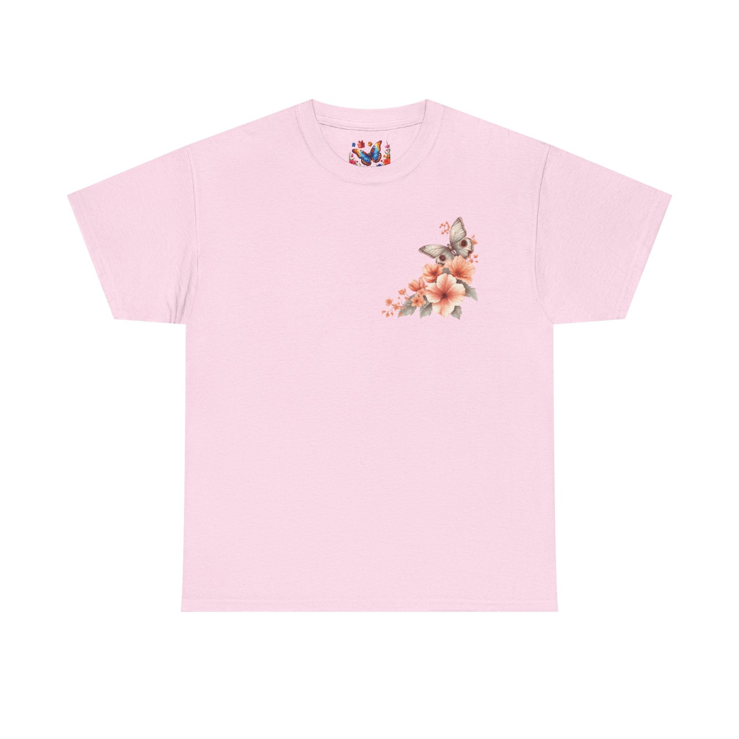 Inspirational Floral Tee - Unisex Heavy Cotton T-Shirt, Motivational Gift, Nature Lover's Apparel, Butterfly Design, Positive Quote