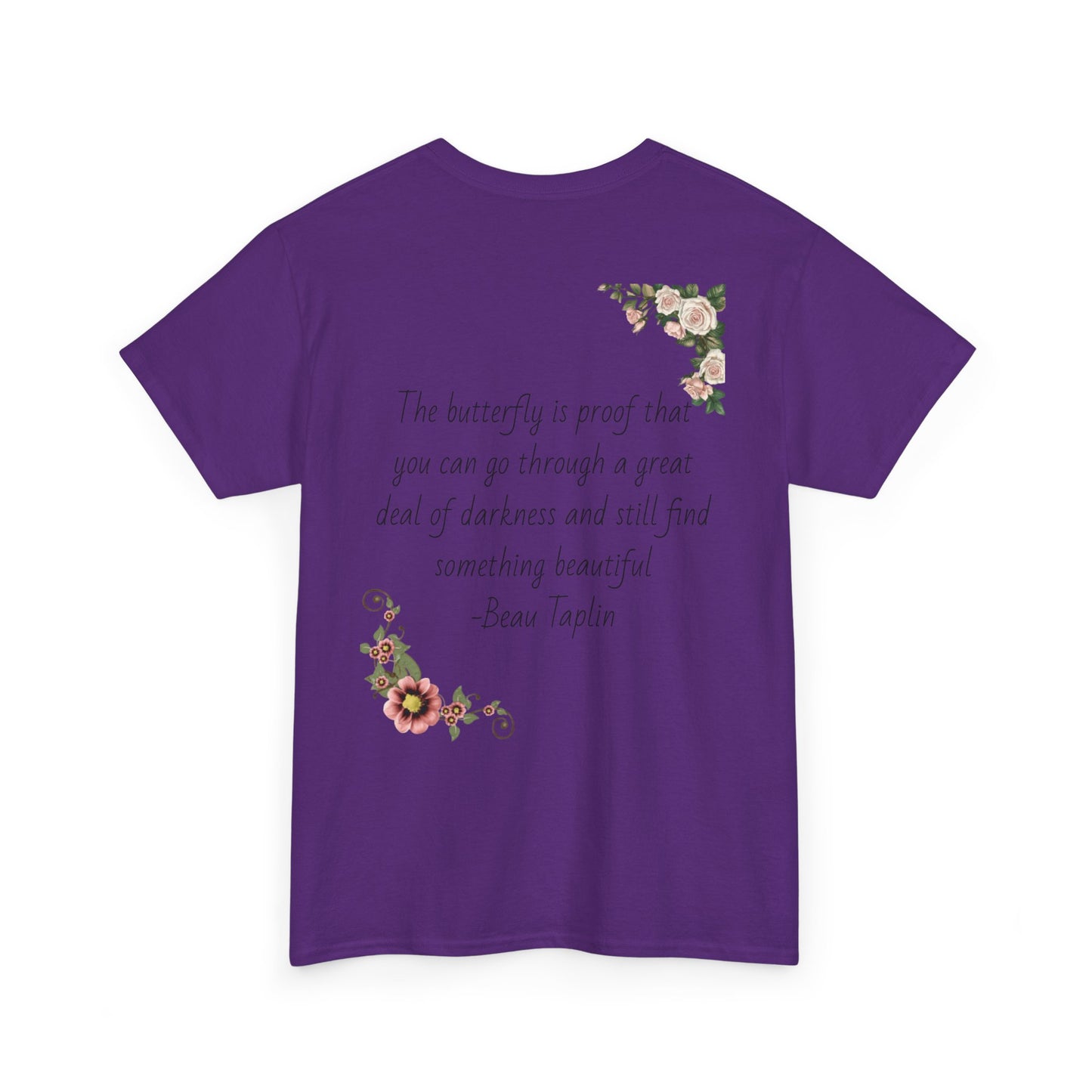 Inspirational Floral Tee - Unisex Heavy Cotton T-Shirt, Motivational Gift, Nature Lover's Apparel, Butterfly Design, Positive Quote