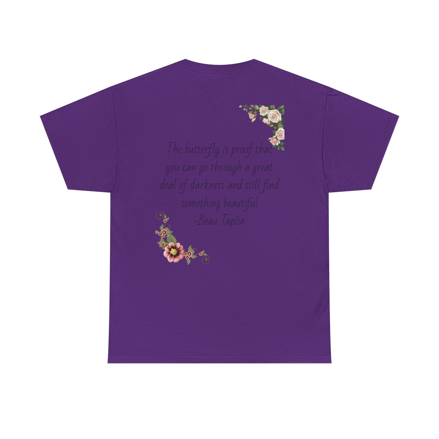 Inspirational Floral Tee - Unisex Heavy Cotton T-Shirt, Motivational Gift, Nature Lover's Apparel, Butterfly Design, Positive Quote