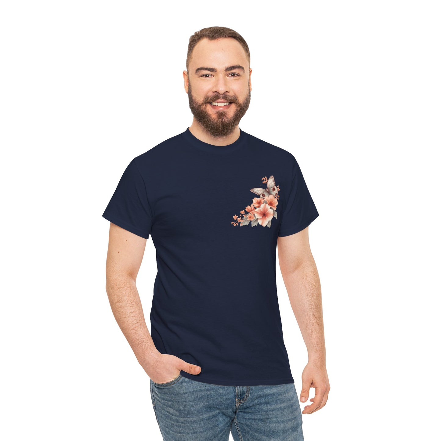 Inspirational Floral Tee - Unisex Heavy Cotton T-Shirt, Motivational Gift, Nature Lover's Apparel, Butterfly Design, Positive Quote