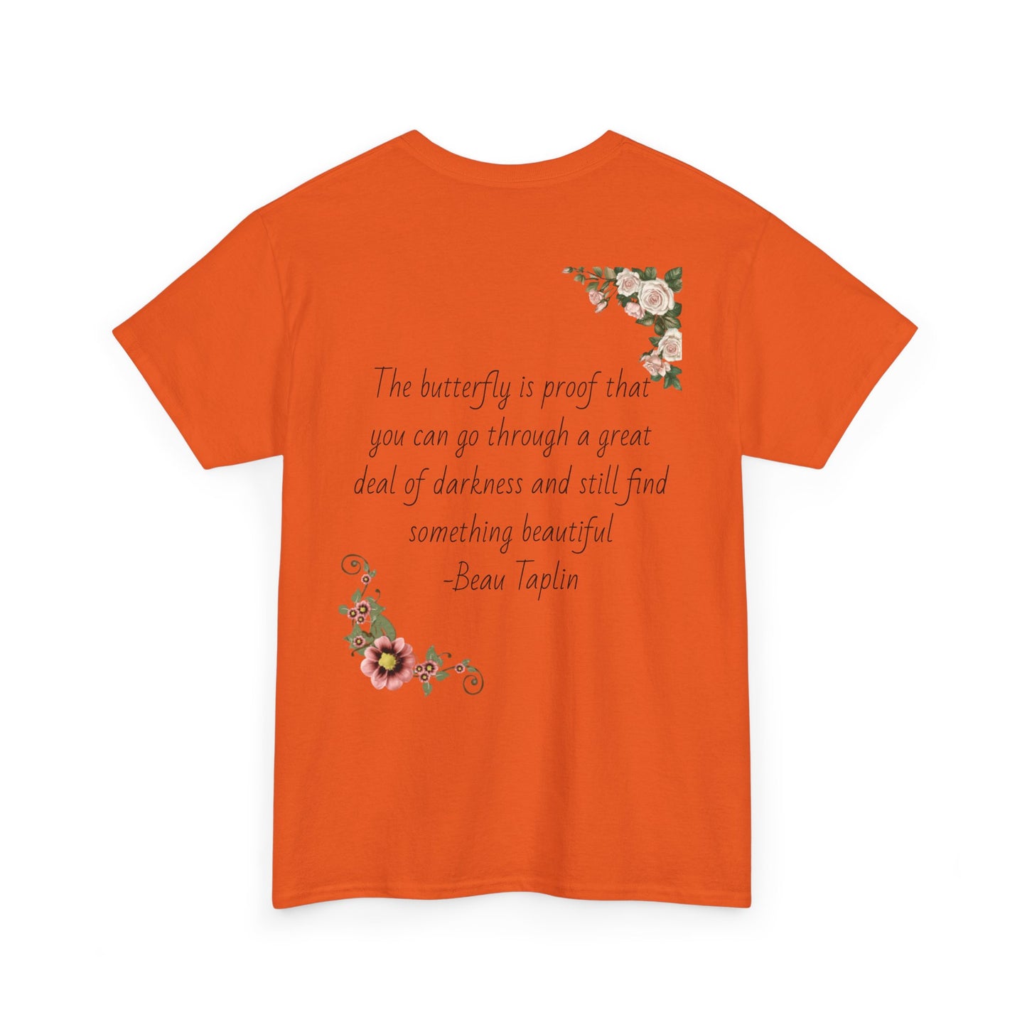 Inspirational Floral Tee - Unisex Heavy Cotton T-Shirt, Motivational Gift, Nature Lover's Apparel, Butterfly Design, Positive Quote