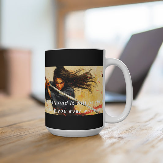 Samurai Warrior Mug, 15oz Coffee Cup, Anime Gift, Unique Art Mug, Perfect for Tea Lovers, Inspirational Quote