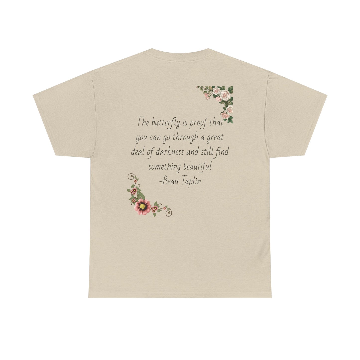 Inspirational Floral Tee - Unisex Heavy Cotton T-Shirt, Motivational Gift, Nature Lover's Apparel, Butterfly Design, Positive Quote