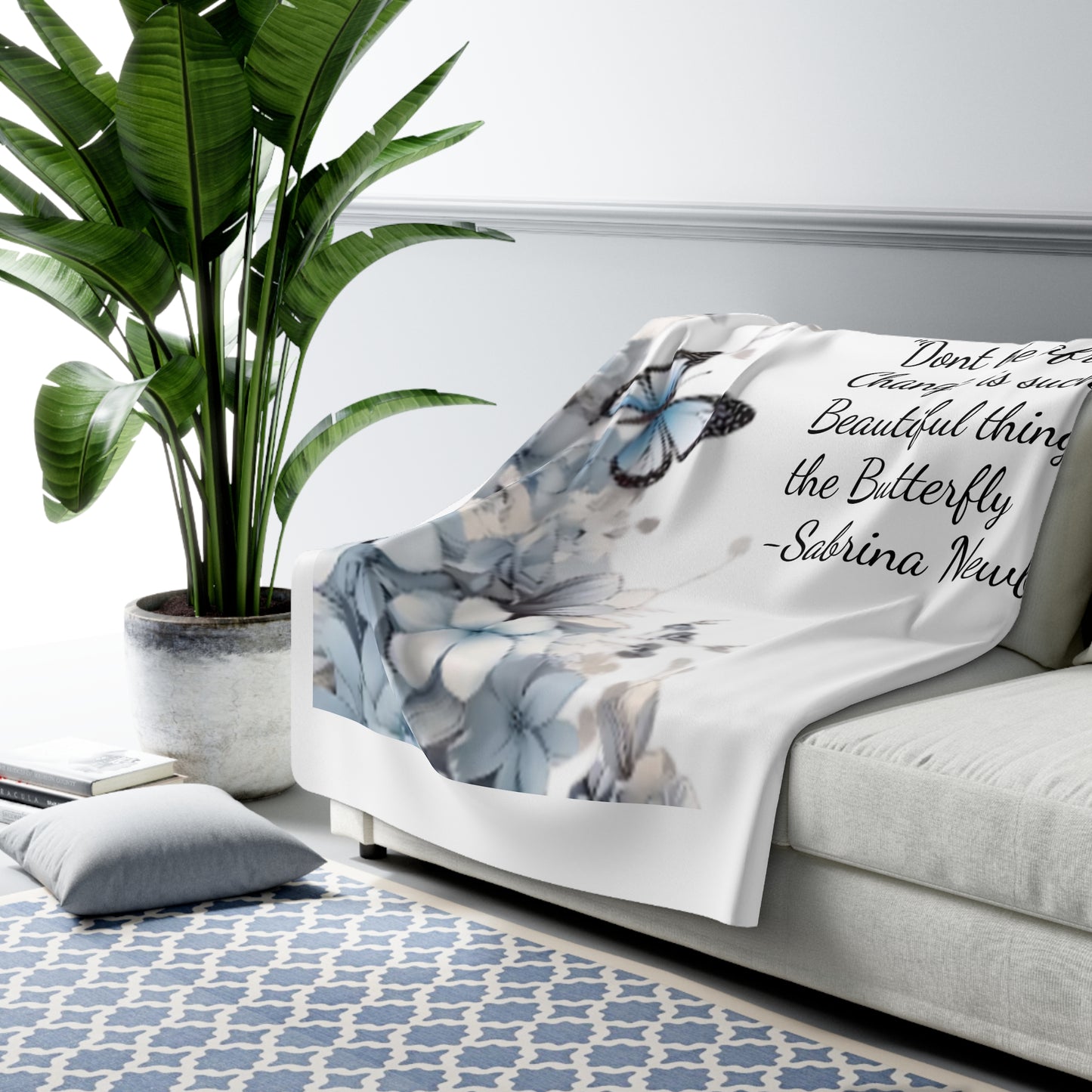 Beautiful Butterfly Sherpa Fleece Blanket, Cozy Throw, Inspirational Gift, Home Decor, Self-Care, Housewarming, Thoughtful Quote
