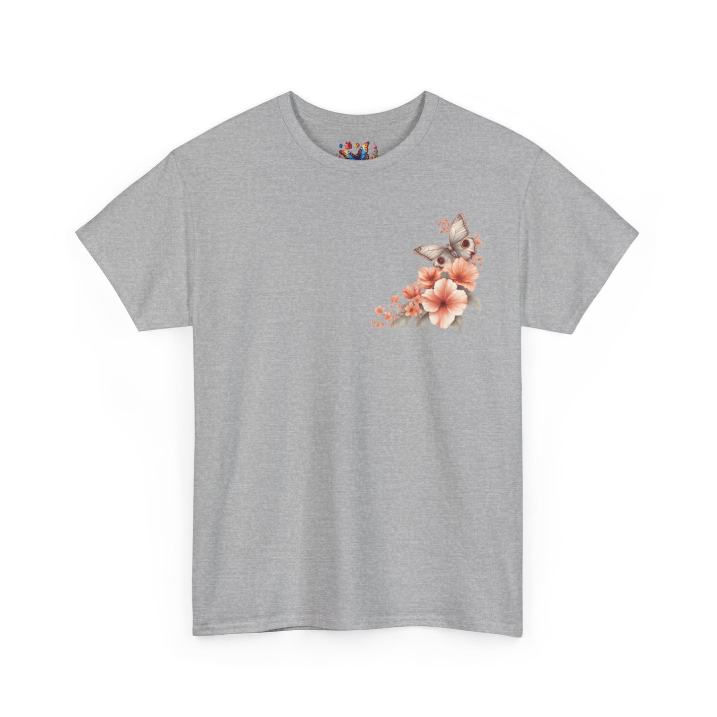 Inspirational Floral Tee - Unisex Heavy Cotton T-Shirt, Motivational Gift, Nature Lover's Apparel, Butterfly Design, Positive Quote