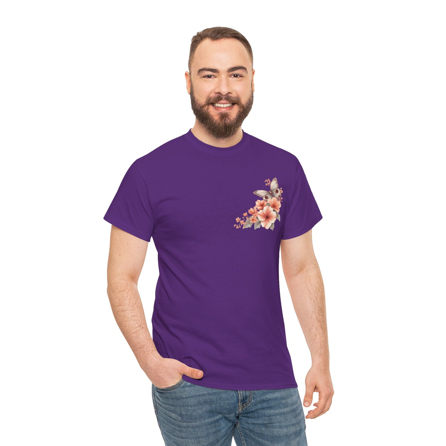 Inspirational Floral Tee - Unisex Heavy Cotton T-Shirt, Motivational Gift, Nature Lover's Apparel, Butterfly Design, Positive Quote