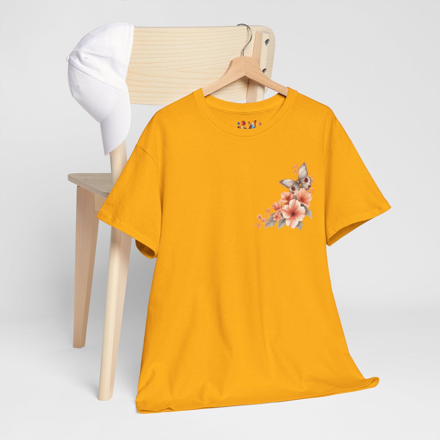 Inspirational Floral Tee - Unisex Heavy Cotton T-Shirt, Motivational Gift, Nature Lover's Apparel, Butterfly Design, Positive Quote