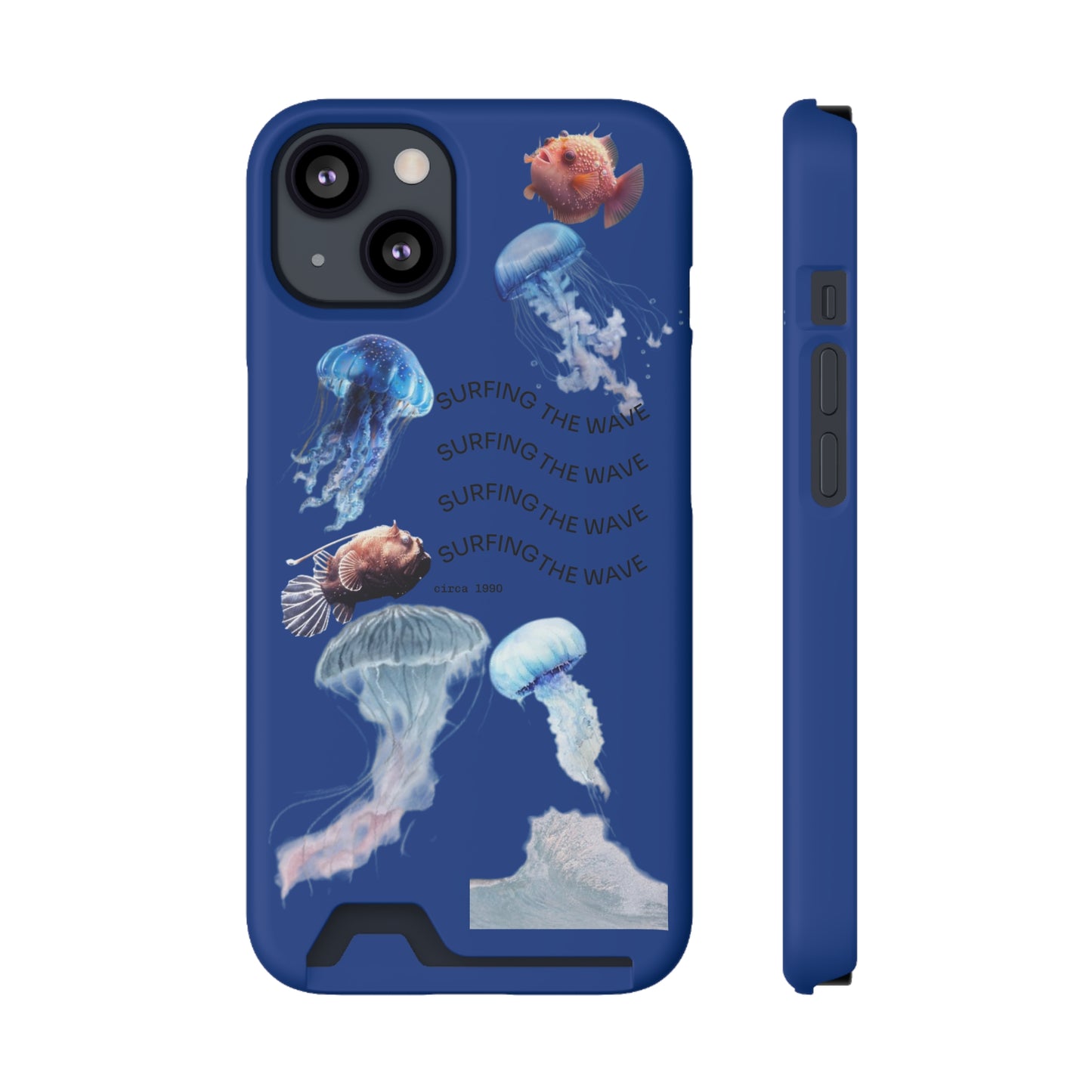 Surfer's Jellyfish Phone Case with Card Holder, Ocean Vibe Accessory for Beach Lovers, Gift for Surfers & Underwater Enthusiasts
