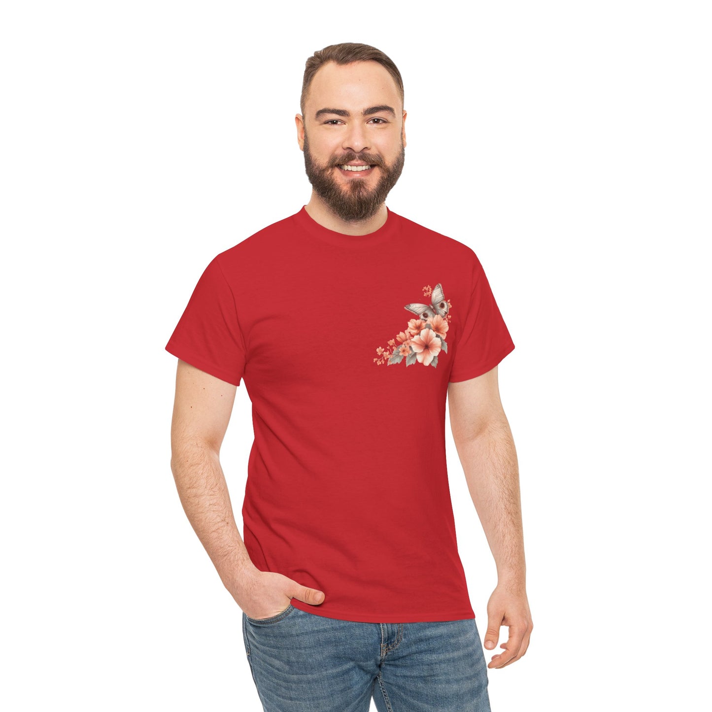 Inspirational Floral Tee - Unisex Heavy Cotton T-Shirt, Motivational Gift, Nature Lover's Apparel, Butterfly Design, Positive Quote