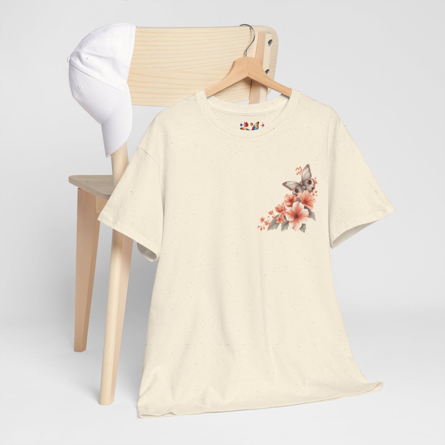 Inspirational Floral Tee - Unisex Heavy Cotton T-Shirt, Motivational Gift, Nature Lover's Apparel, Butterfly Design, Positive Quote