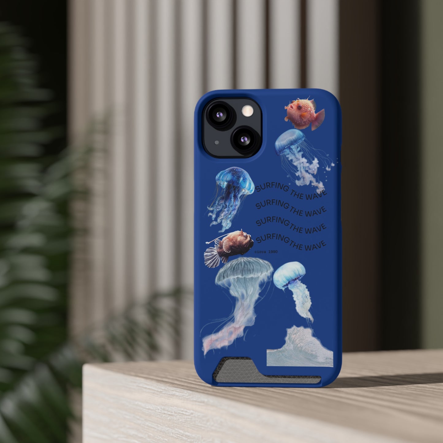 Surfer's Jellyfish Phone Case with Card Holder, Ocean Vibe Accessory for Beach Lovers, Gift for Surfers & Underwater Enthusiasts