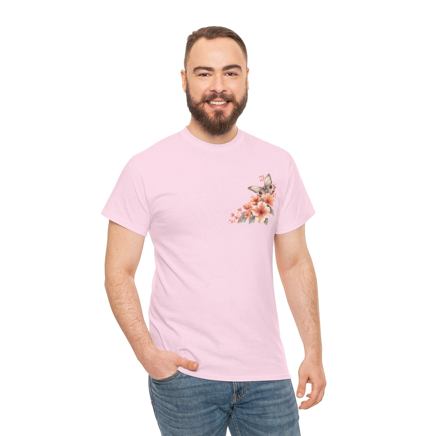 Inspirational Floral Tee - Unisex Heavy Cotton T-Shirt, Motivational Gift, Nature Lover's Apparel, Butterfly Design, Positive Quote