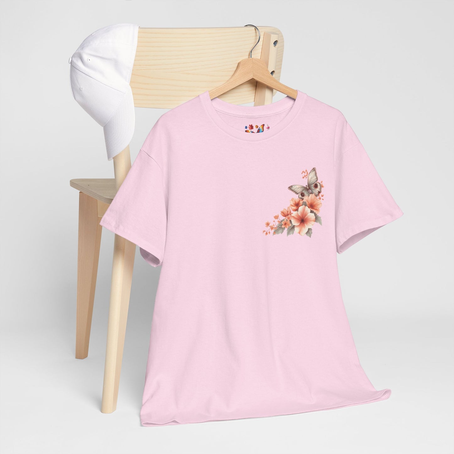 Inspirational Floral Tee - Unisex Heavy Cotton T-Shirt, Motivational Gift, Nature Lover's Apparel, Butterfly Design, Positive Quote