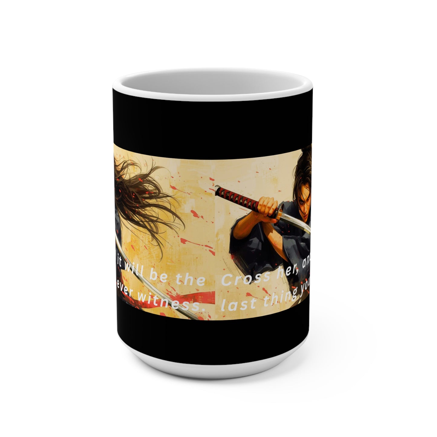 Samurai Warrior Mug, 15oz Coffee Cup, Anime Gift, Unique Art Mug, Perfect for Tea Lovers, Inspirational Quote