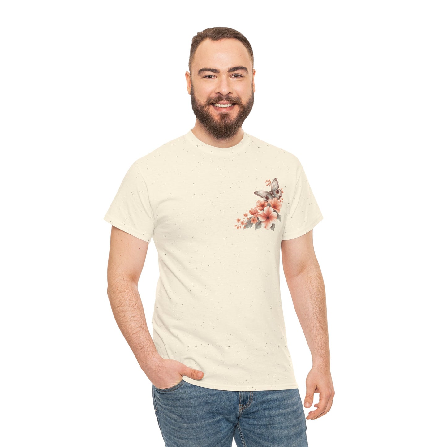 Inspirational Floral Tee - Unisex Heavy Cotton T-Shirt, Motivational Gift, Nature Lover's Apparel, Butterfly Design, Positive Quote