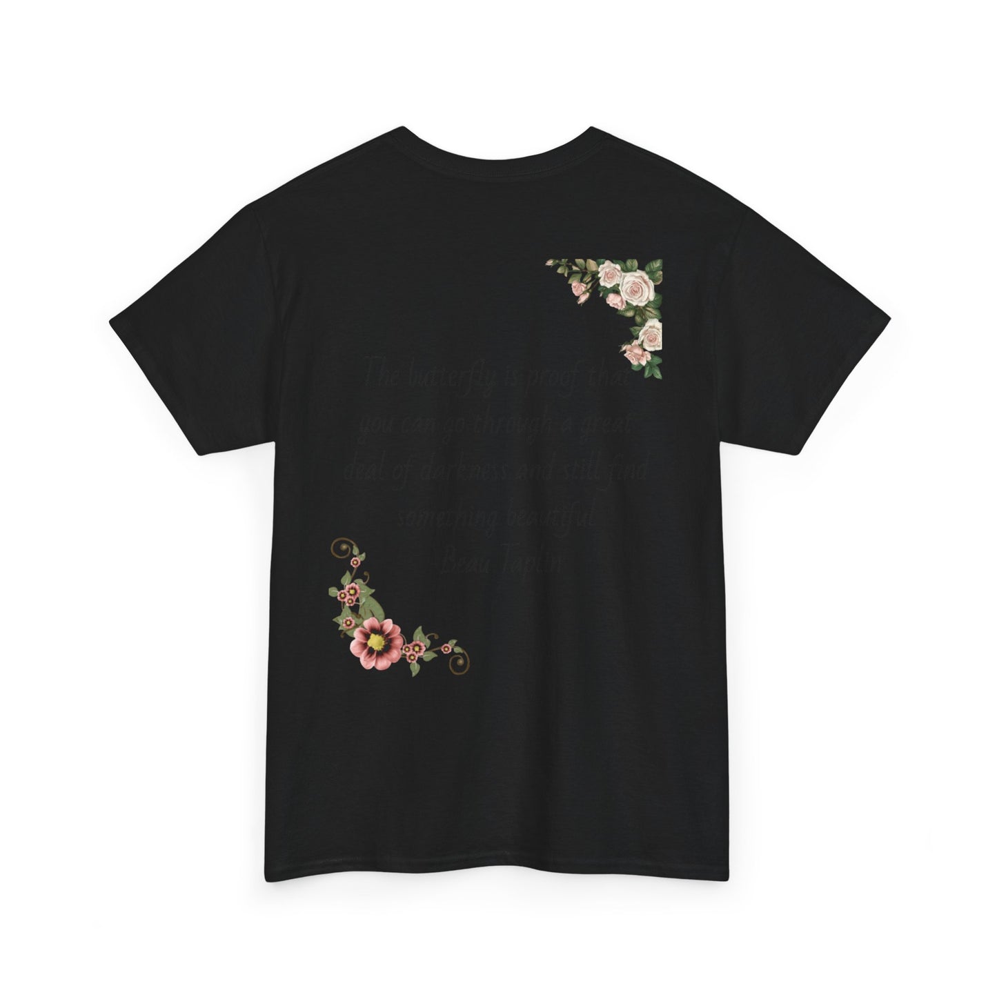 Inspirational Floral Tee - Unisex Heavy Cotton T-Shirt, Motivational Gift, Nature Lover's Apparel, Butterfly Design, Positive Quote
