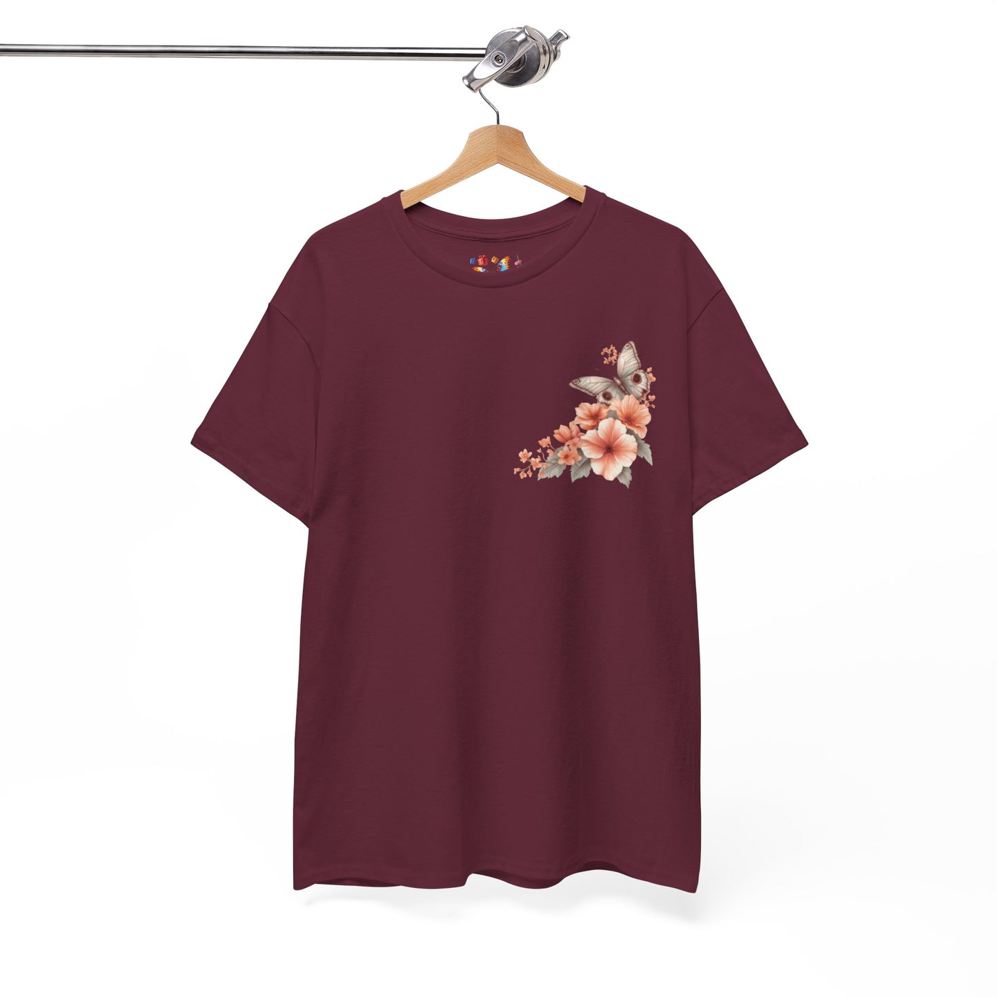 Inspirational Floral Tee - Unisex Heavy Cotton T-Shirt, Motivational Gift, Nature Lover's Apparel, Butterfly Design, Positive Quote