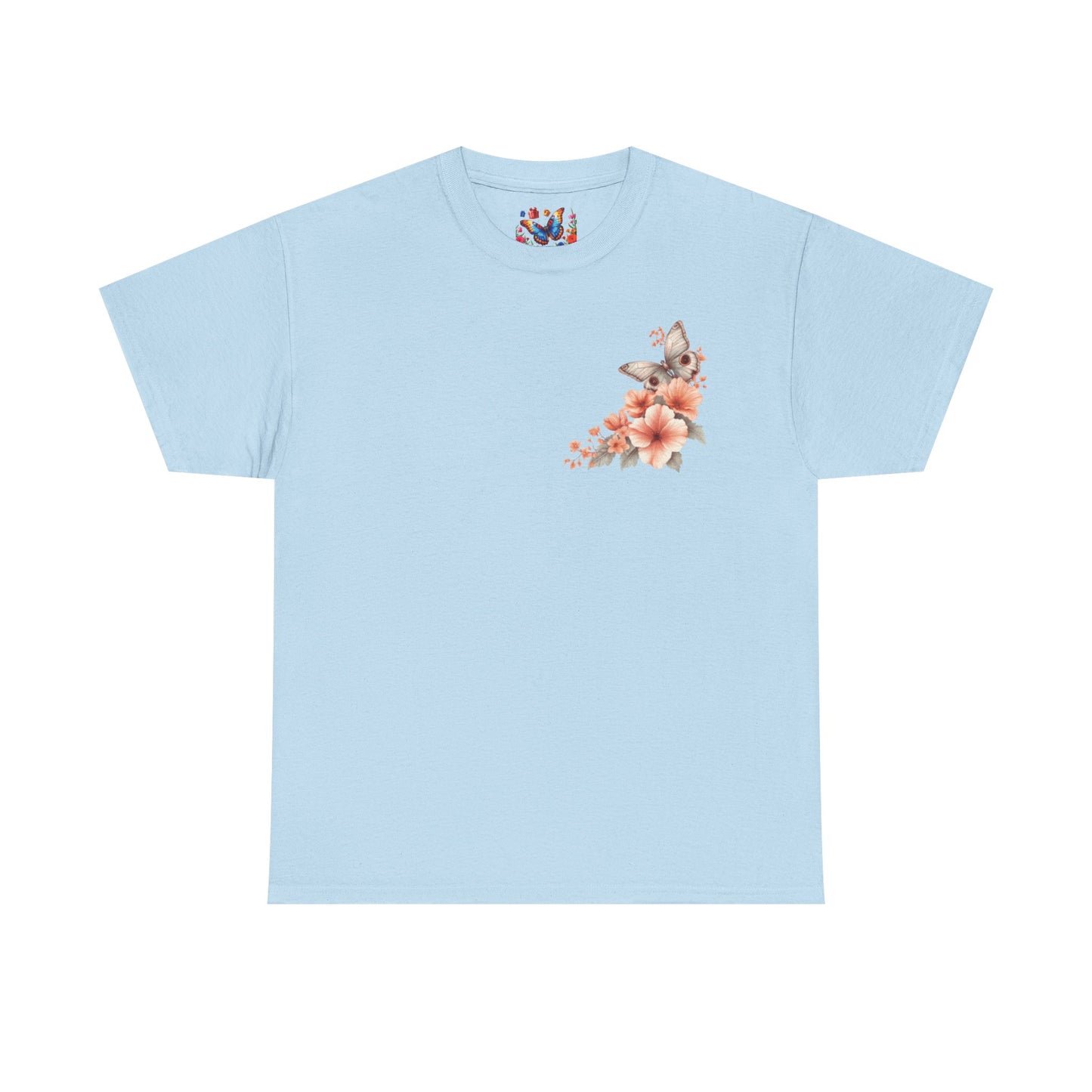 Inspirational Floral Tee - Unisex Heavy Cotton T-Shirt, Motivational Gift, Nature Lover's Apparel, Butterfly Design, Positive Quote