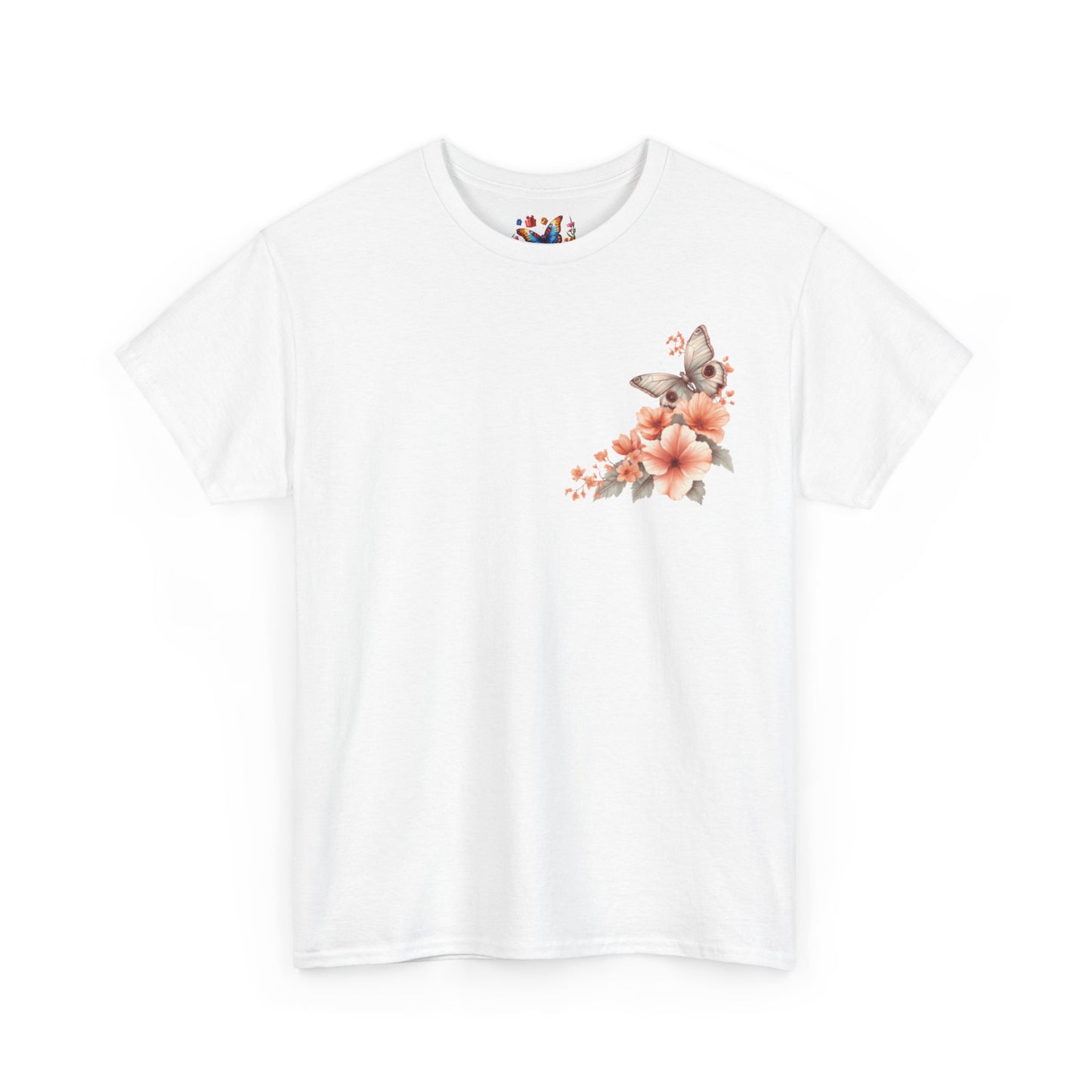 Inspirational Floral Tee - Unisex Heavy Cotton T-Shirt, Motivational Gift, Nature Lover's Apparel, Butterfly Design, Positive Quote