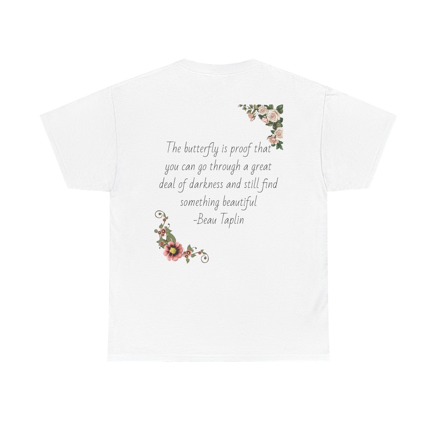 Inspirational Floral Tee - Unisex Heavy Cotton T-Shirt, Motivational Gift, Nature Lover's Apparel, Butterfly Design, Positive Quote