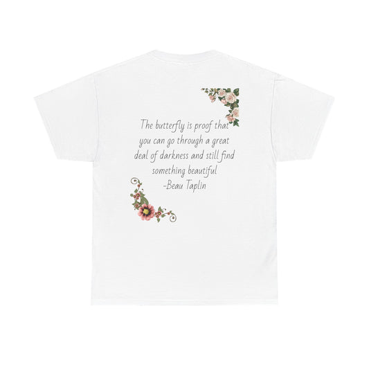 Inspirational Floral Tee - Unisex Heavy Cotton T-Shirt, Motivational Gift, Nature Lover's Apparel, Butterfly Design, Positive Quote