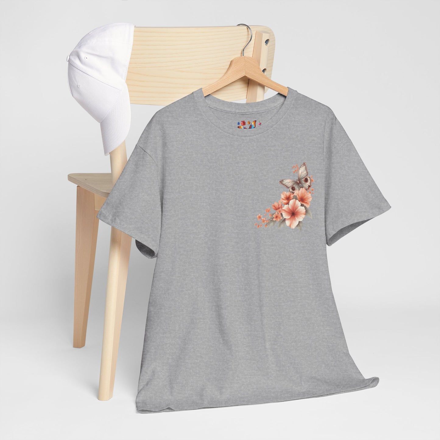 Inspirational Floral Tee - Unisex Heavy Cotton T-Shirt, Motivational Gift, Nature Lover's Apparel, Butterfly Design, Positive Quote
