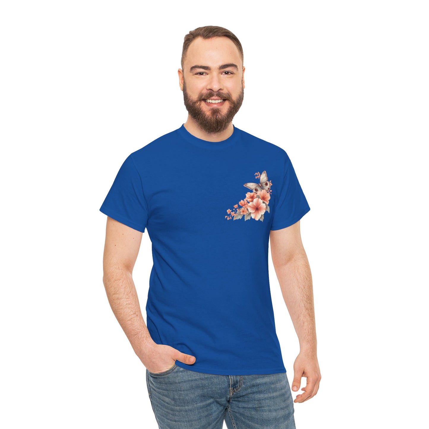 Inspirational Floral Tee - Unisex Heavy Cotton T-Shirt, Motivational Gift, Nature Lover's Apparel, Butterfly Design, Positive Quote
