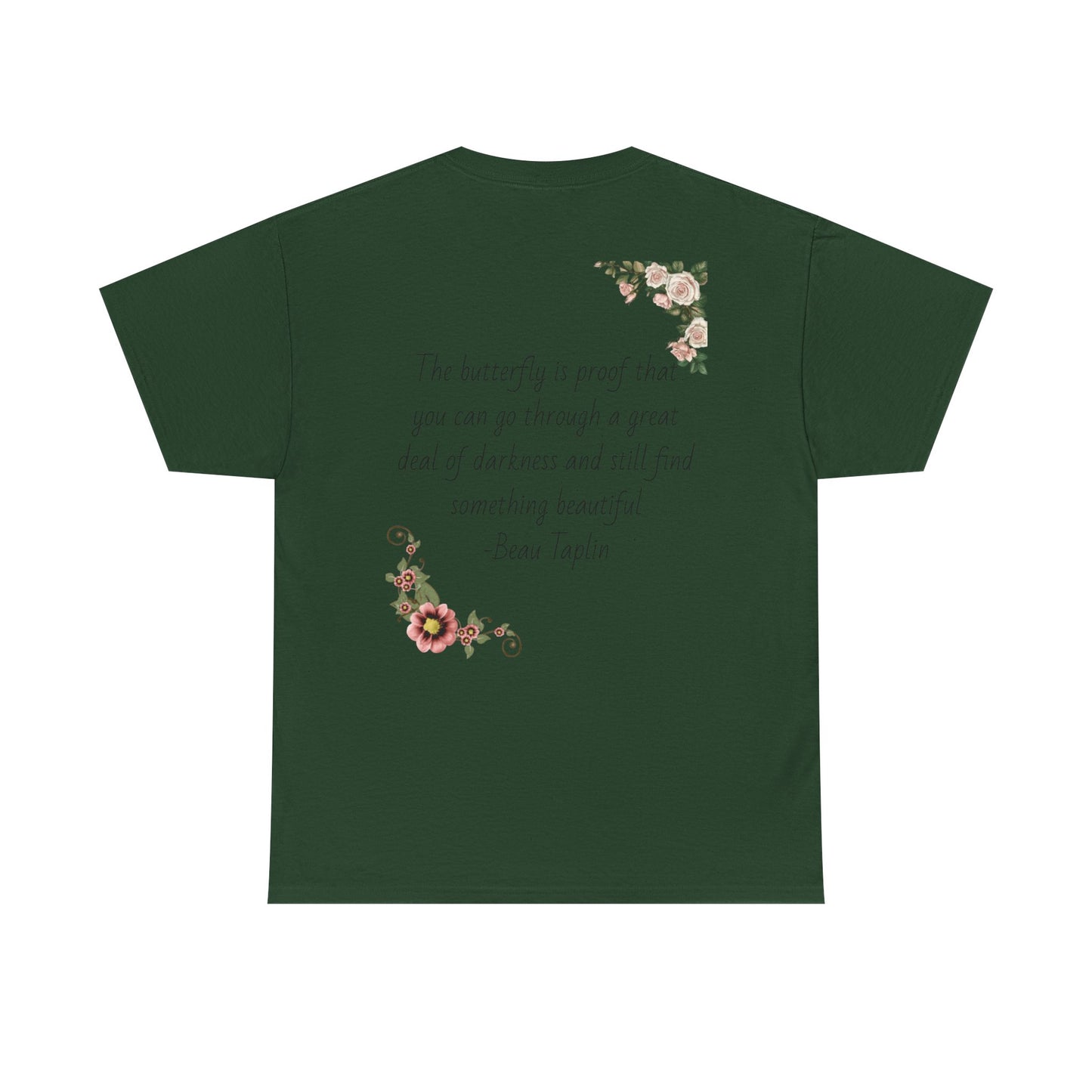 Inspirational Floral Tee - Unisex Heavy Cotton T-Shirt, Motivational Gift, Nature Lover's Apparel, Butterfly Design, Positive Quote