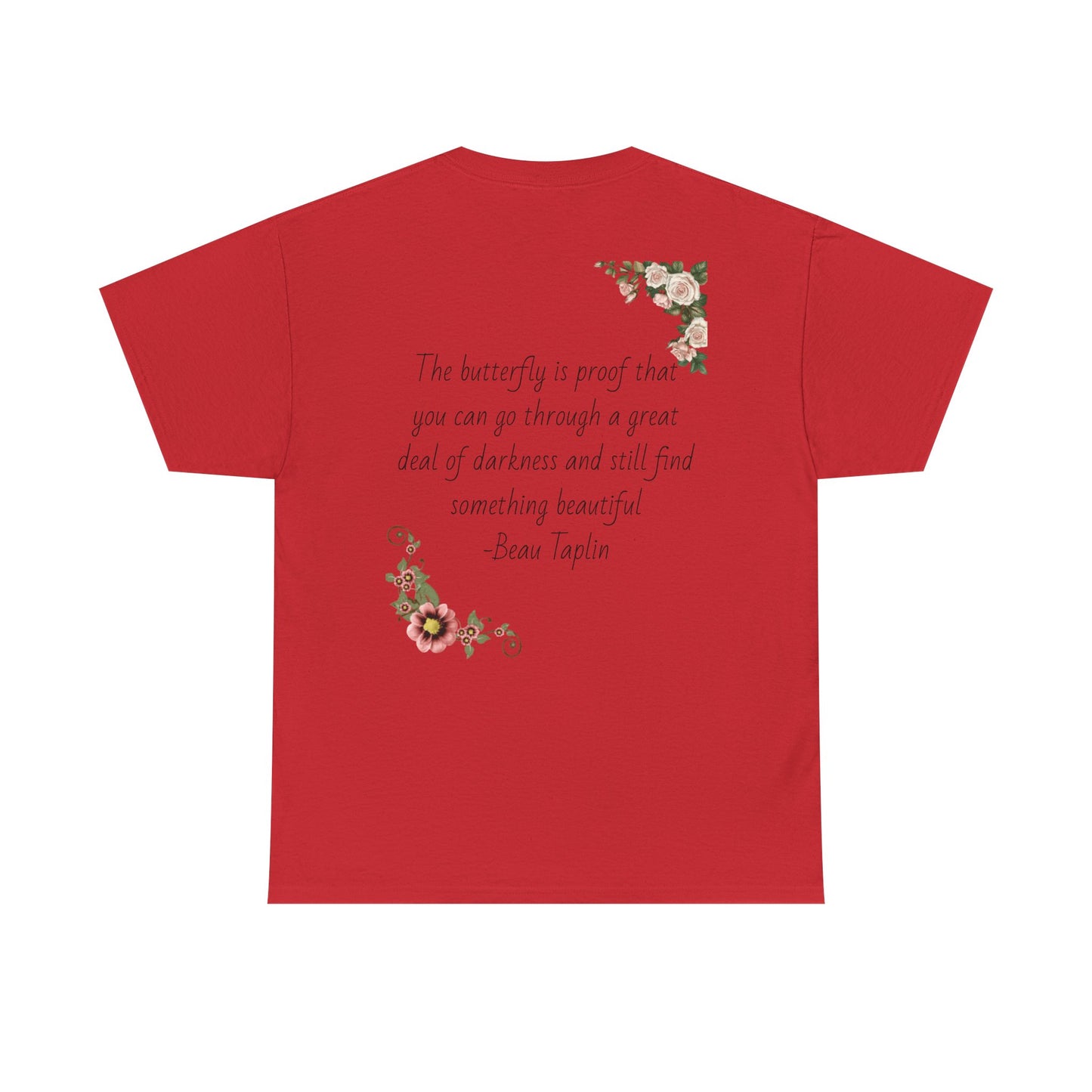 Inspirational Floral Tee - Unisex Heavy Cotton T-Shirt, Motivational Gift, Nature Lover's Apparel, Butterfly Design, Positive Quote