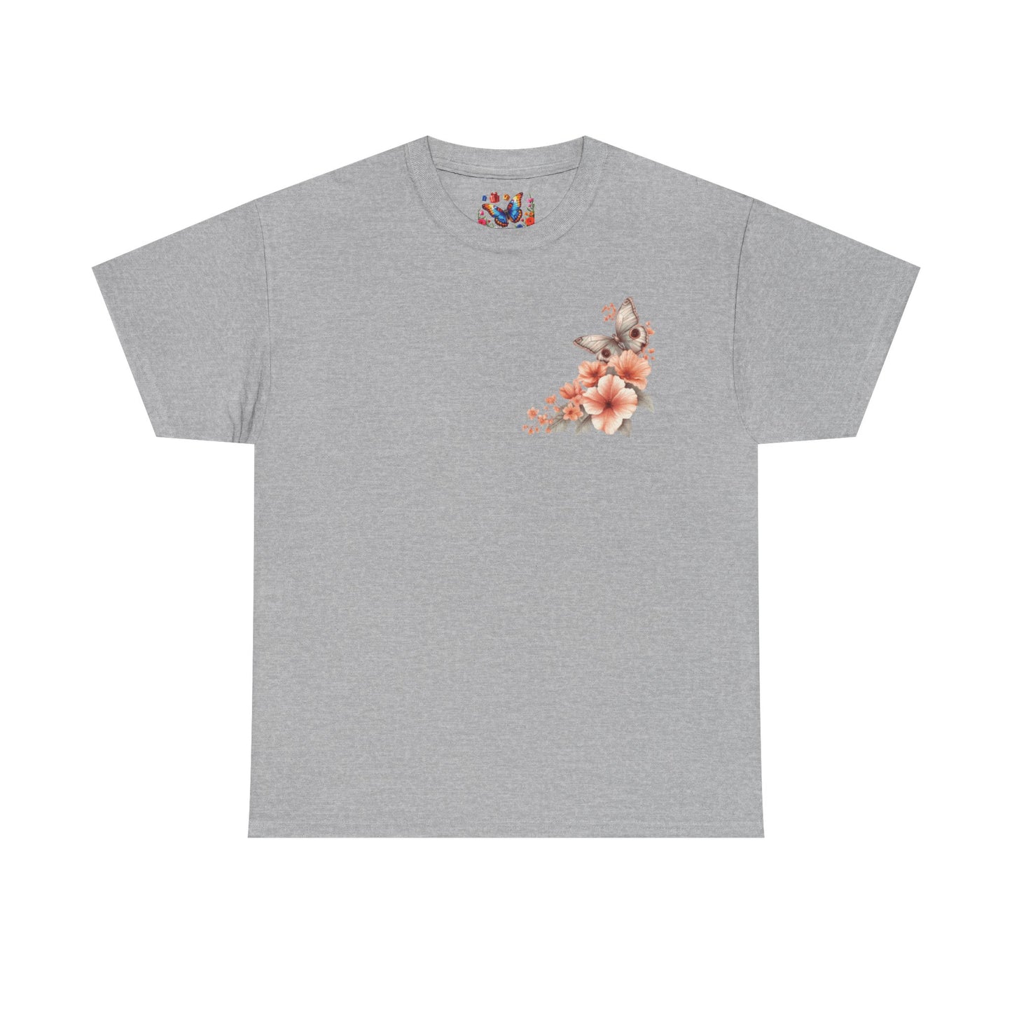 Inspirational Floral Tee - Unisex Heavy Cotton T-Shirt, Motivational Gift, Nature Lover's Apparel, Butterfly Design, Positive Quote